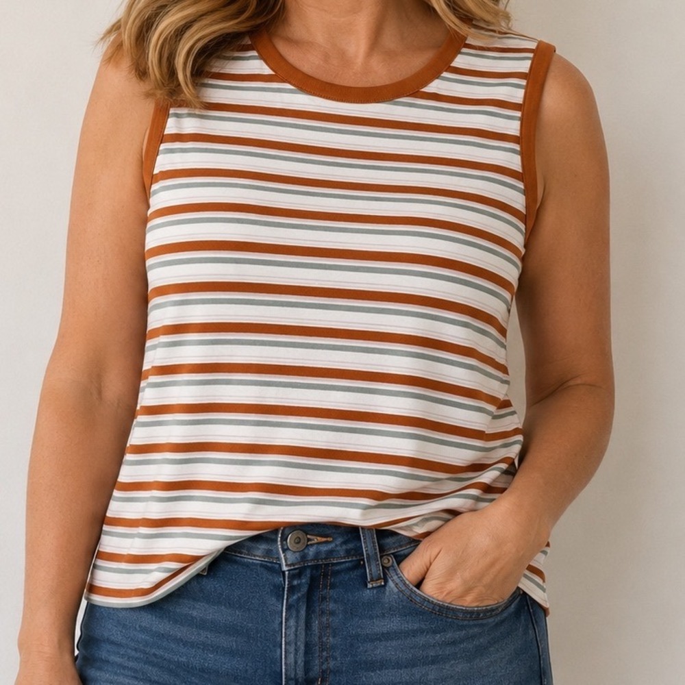 Duluth Trading Medium Striped Tank Top 100% Cotton Retro Coastal Tomboy Casual